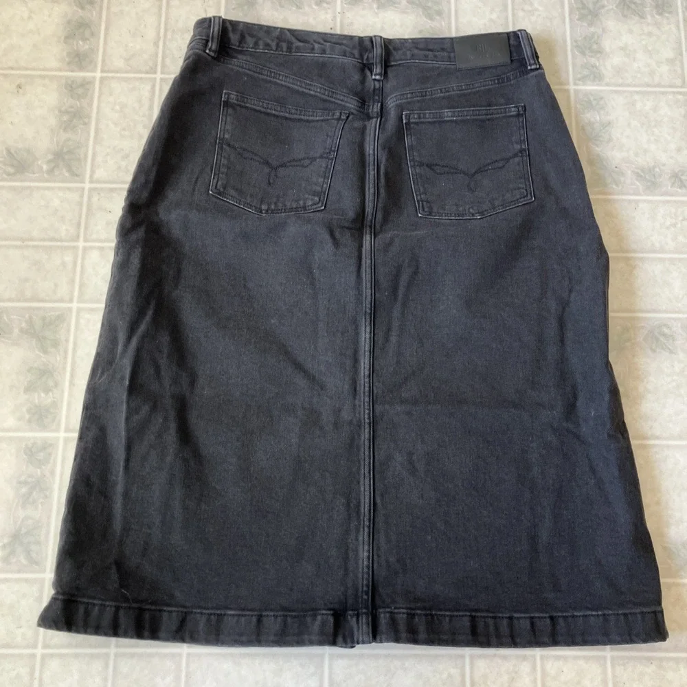 Ralph Lauren Women's‎ Black Denim Button Down Skirt Size 14 Modest Pockets